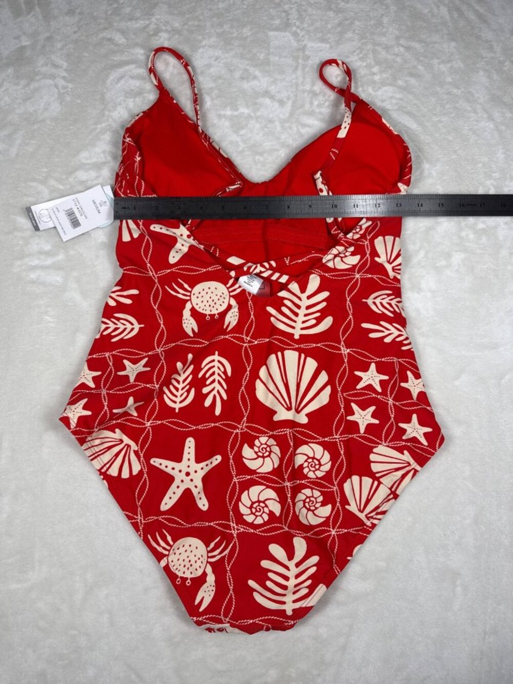 Loft Swim Ladies V-Neck Cross Back One-Piece Swimsuit Medium Red & White - Picture 3 of 8